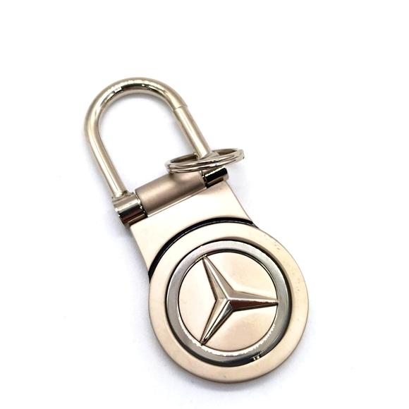 Genuine Mercedes Benz Silver Nickel Keychain Fob OEM Spinning Logo - Picture 2 of 6